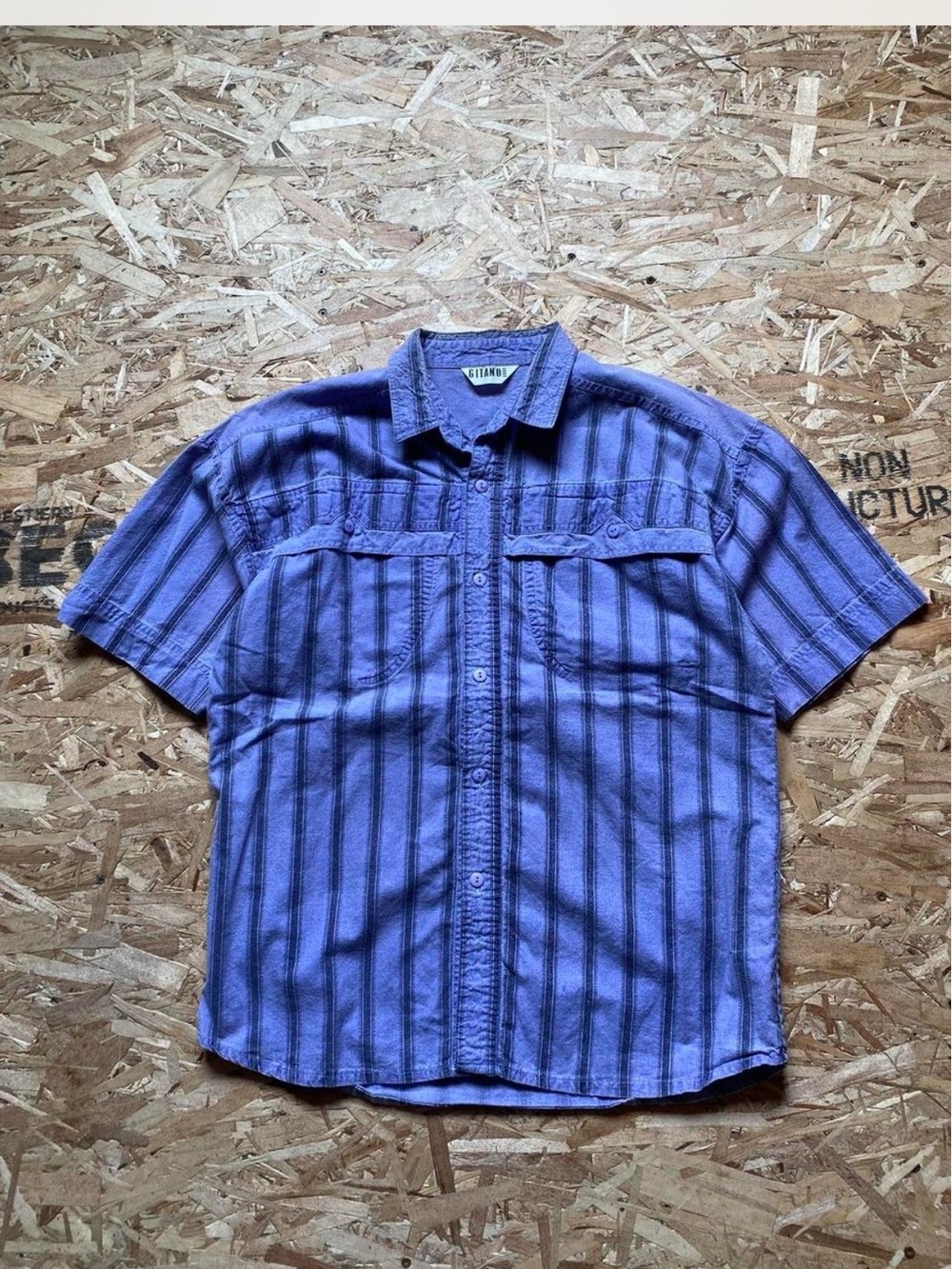 Vintagw Gitano Purple Striped Short-Sleeve Button-Up Shirt